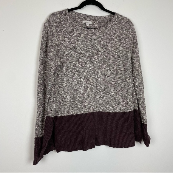 LL Bean Signature Color Block Purple White Sweater Size M Cotton Linen Blend - Picture 1 of 6